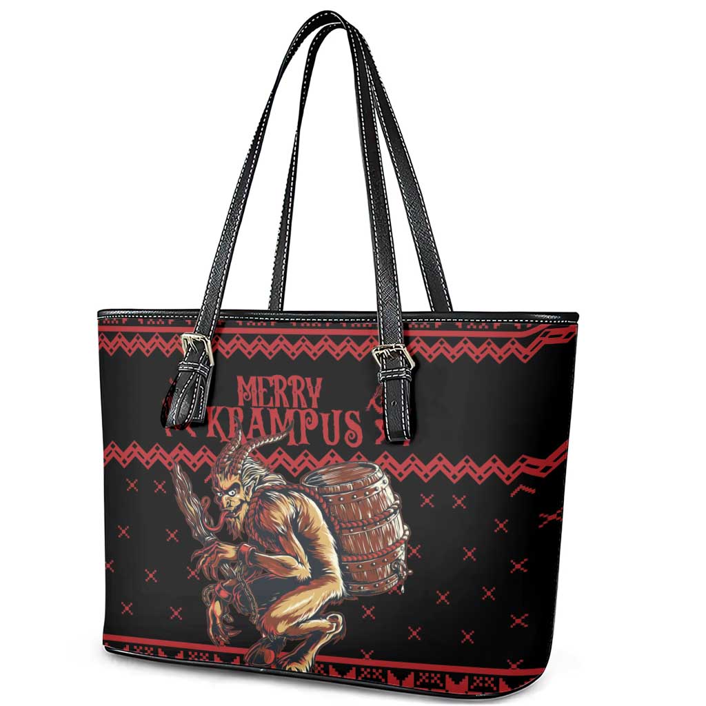Merry Krampus Creepy Christmas Holiday Leather Tote Bag Red Version LT18