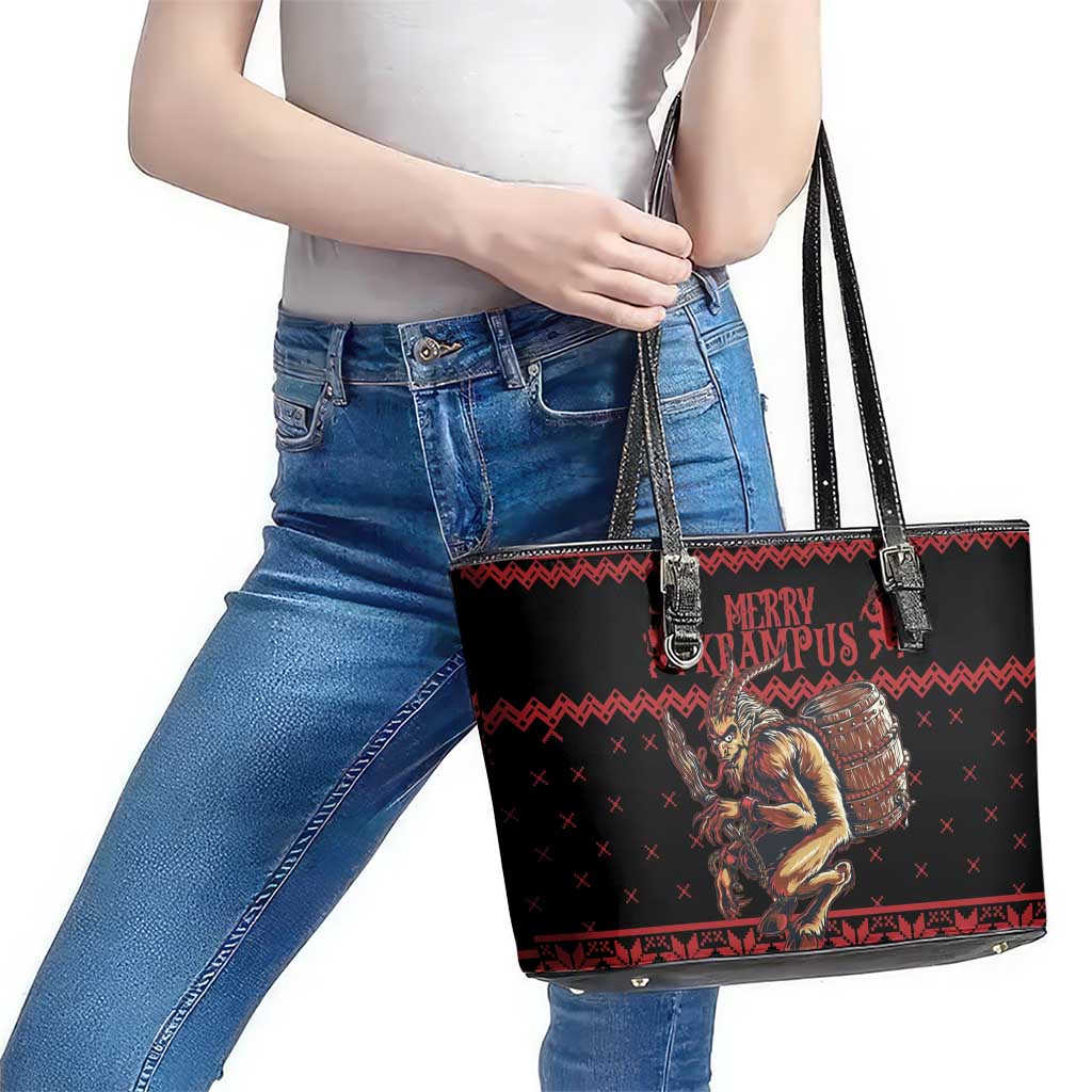 Merry Krampus Creepy Christmas Holiday Leather Tote Bag Red Version LT18