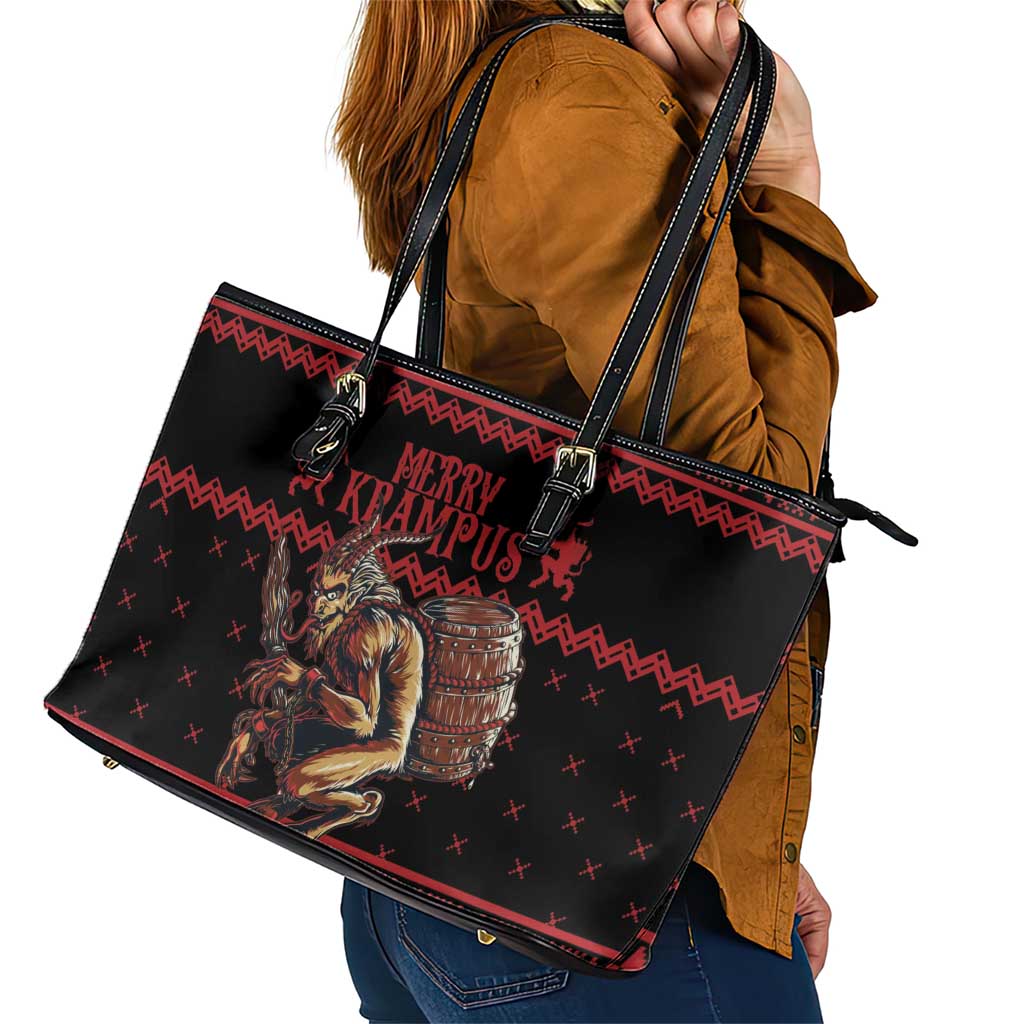 Merry Krampus Creepy Christmas Holiday Leather Tote Bag Red Version LT18