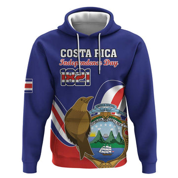 Custom Costa Rica Independence Day Hoodie Turdus Grayi Bird With Coat Of Arms LT18