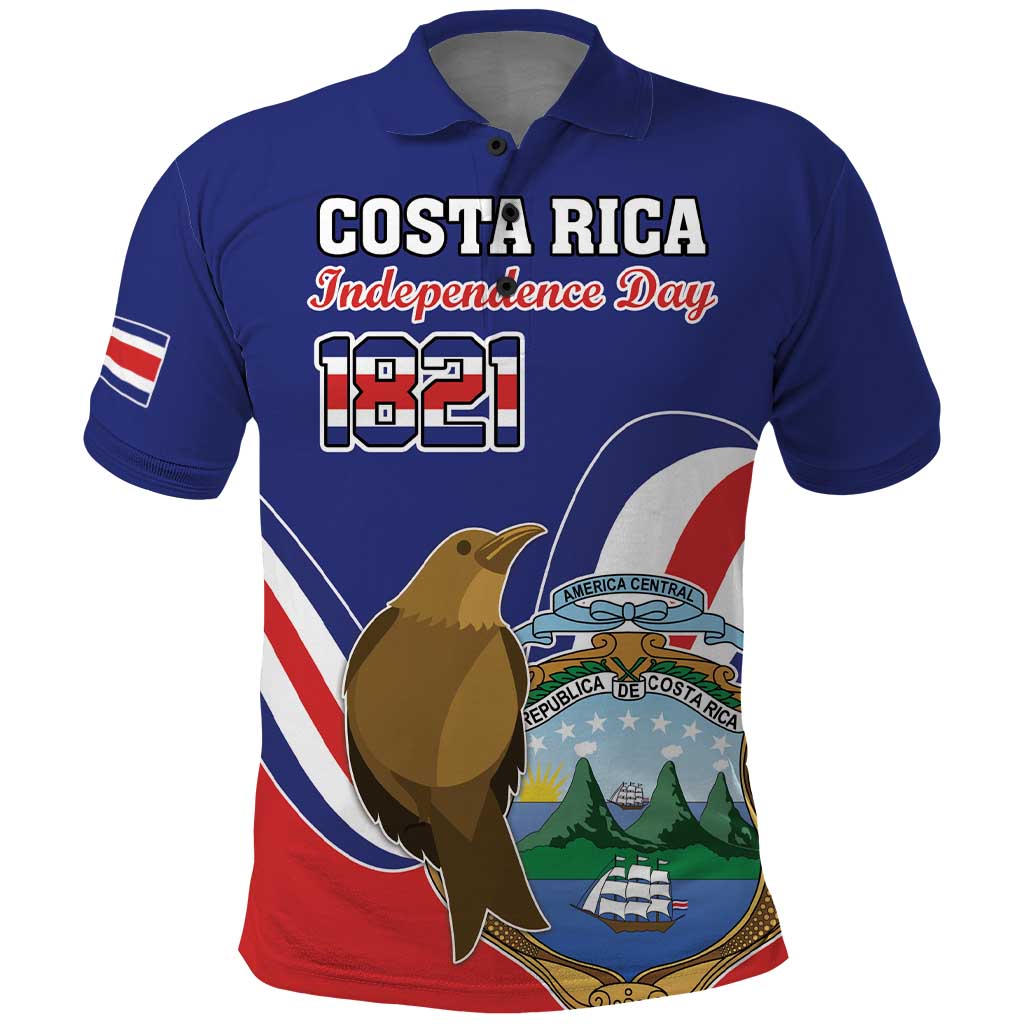 Custom Costa Rica Independence Day Polo Shirt Turdus Grayi Bird With Coat Of Arms LT18