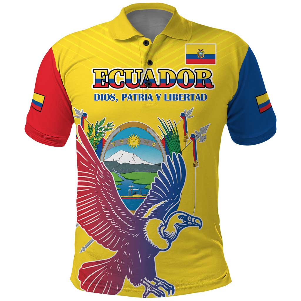 Custom Ecuador Independence Day Polo Shirt Andean Condor With Coat Of Arms LT18