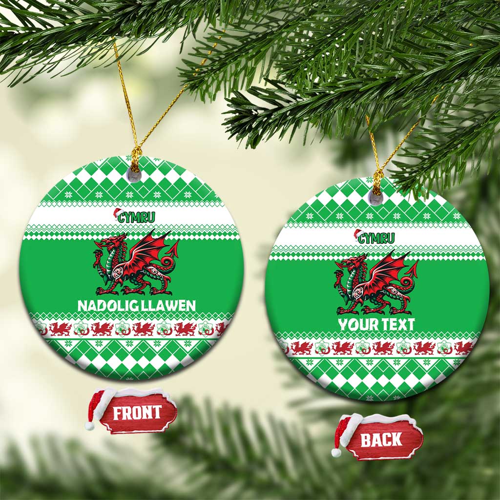 Personalized Wales Christmas Dragon Ceramic Ornament Nadolig Llawen Green Version LT18