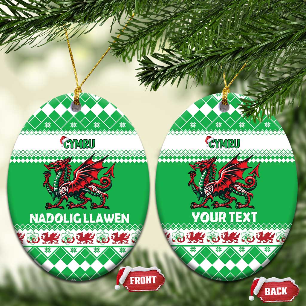 Personalized Wales Christmas Dragon Ceramic Ornament Nadolig Llawen Green Version LT18