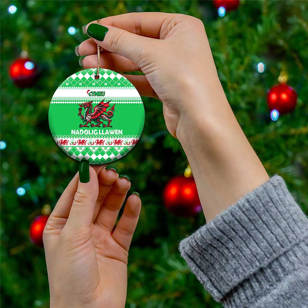 Personalized Wales Christmas Dragon Ceramic Ornament Nadolig Llawen Green Version LT18
