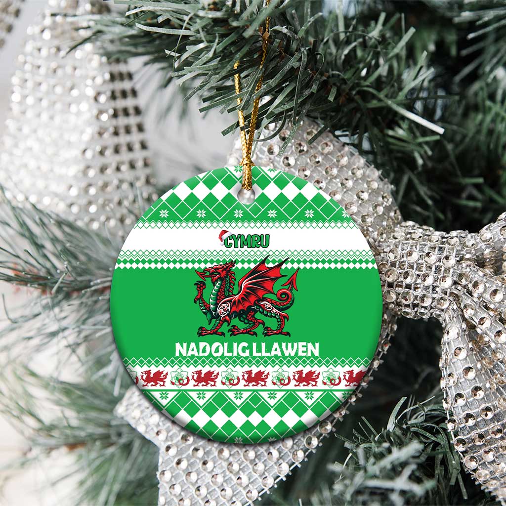 Personalized Wales Christmas Dragon Ceramic Ornament Nadolig Llawen Green Version LT18