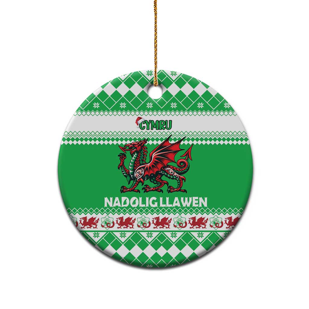 Personalized Wales Christmas Dragon Ceramic Ornament Nadolig Llawen Green Version LT18