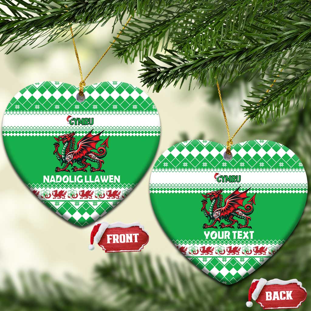Personalized Wales Christmas Dragon Ceramic Ornament Nadolig Llawen Green Version LT18