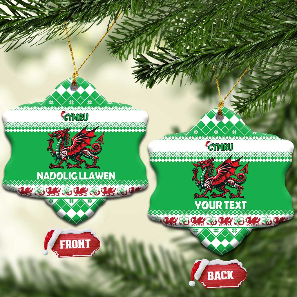 Personalized Wales Christmas Dragon Ceramic Ornament Nadolig Llawen Green Version LT18