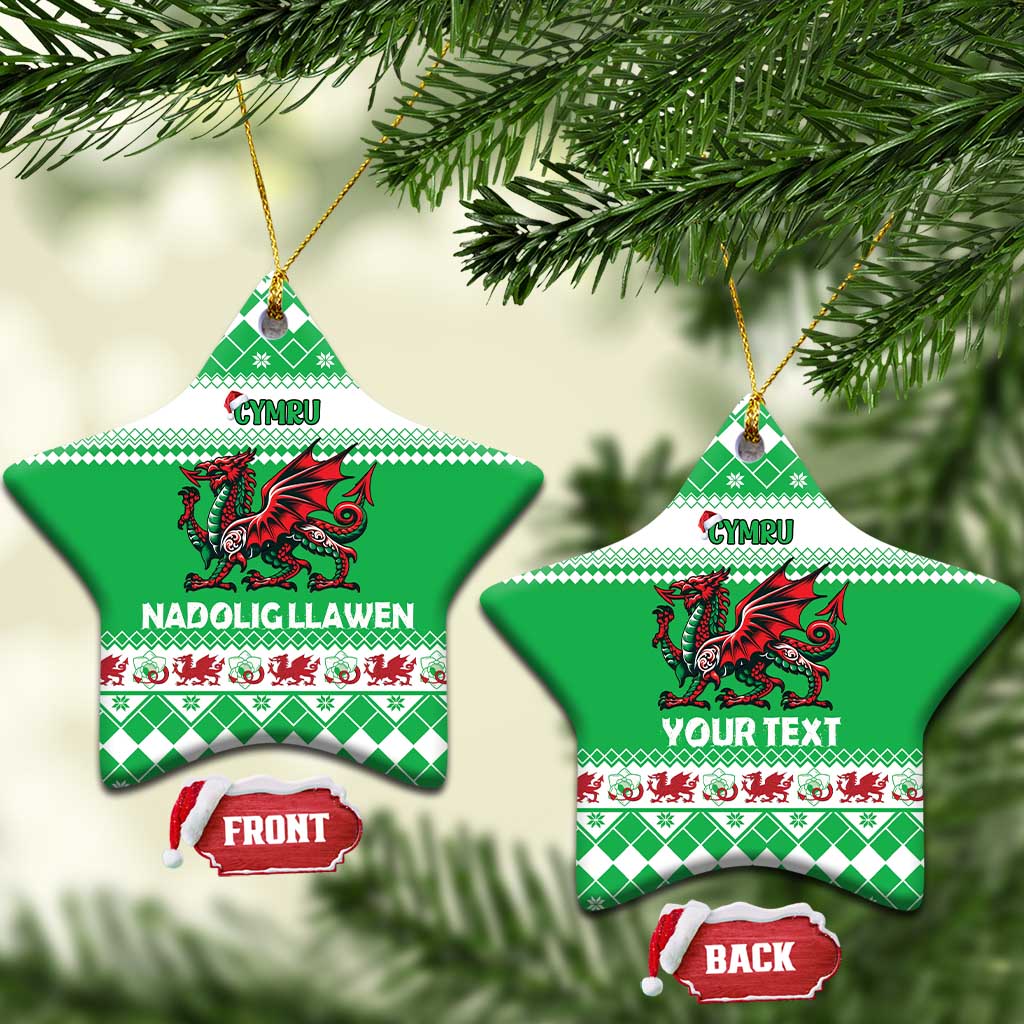 Personalized Wales Christmas Dragon Ceramic Ornament Nadolig Llawen Green Version LT18