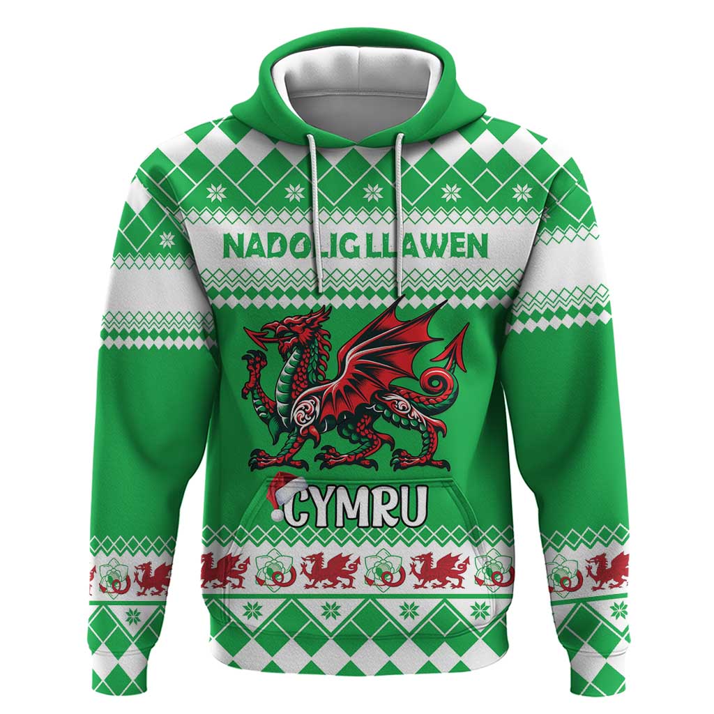 Personalized Wales Christmas Dragon Hoodie Nadolig Llawen Green Version LT18