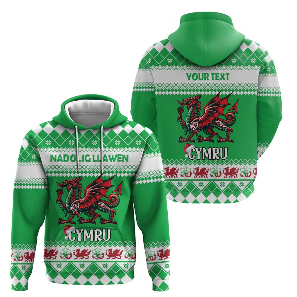 Personalized Wales Christmas Dragon Hoodie Nadolig Llawen Green Version LT18