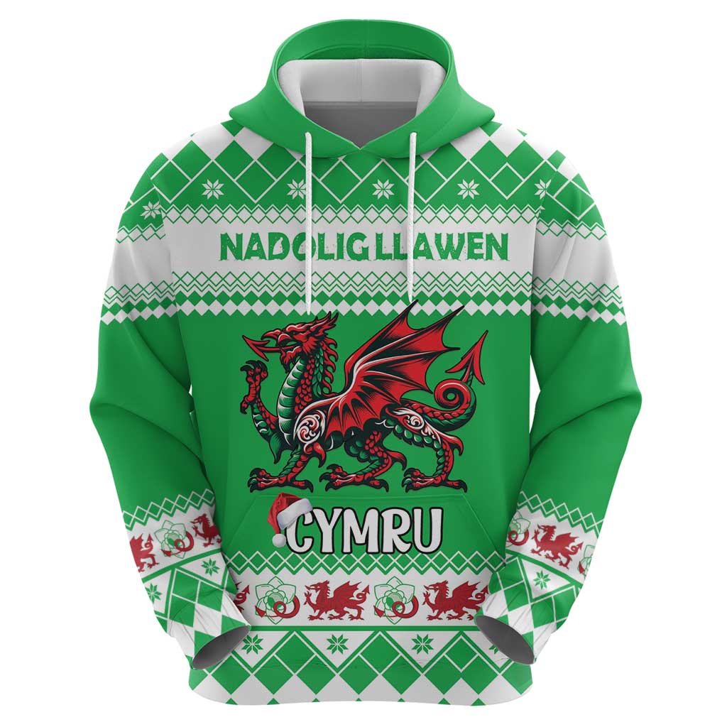 Personalized Wales Christmas Dragon Hoodie Nadolig Llawen Green Version LT18