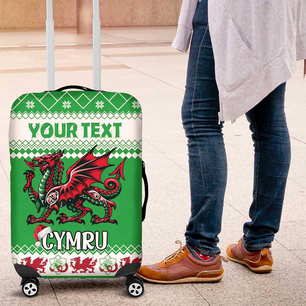 Personalized Wales Christmas Dragon Luggage Cover Nadolig Llawen Green Version LT18