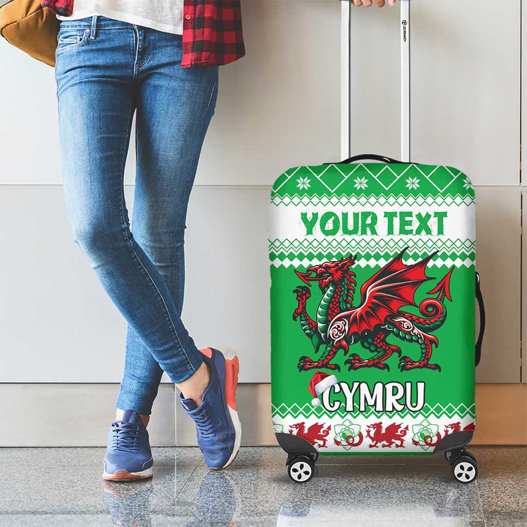 Personalized Wales Christmas Dragon Luggage Cover Nadolig Llawen Green Version LT18