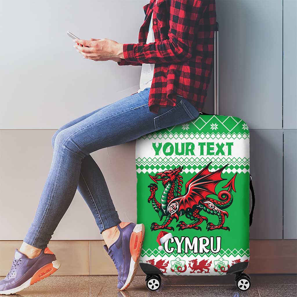 Personalized Wales Christmas Dragon Luggage Cover Nadolig Llawen Green Version LT18