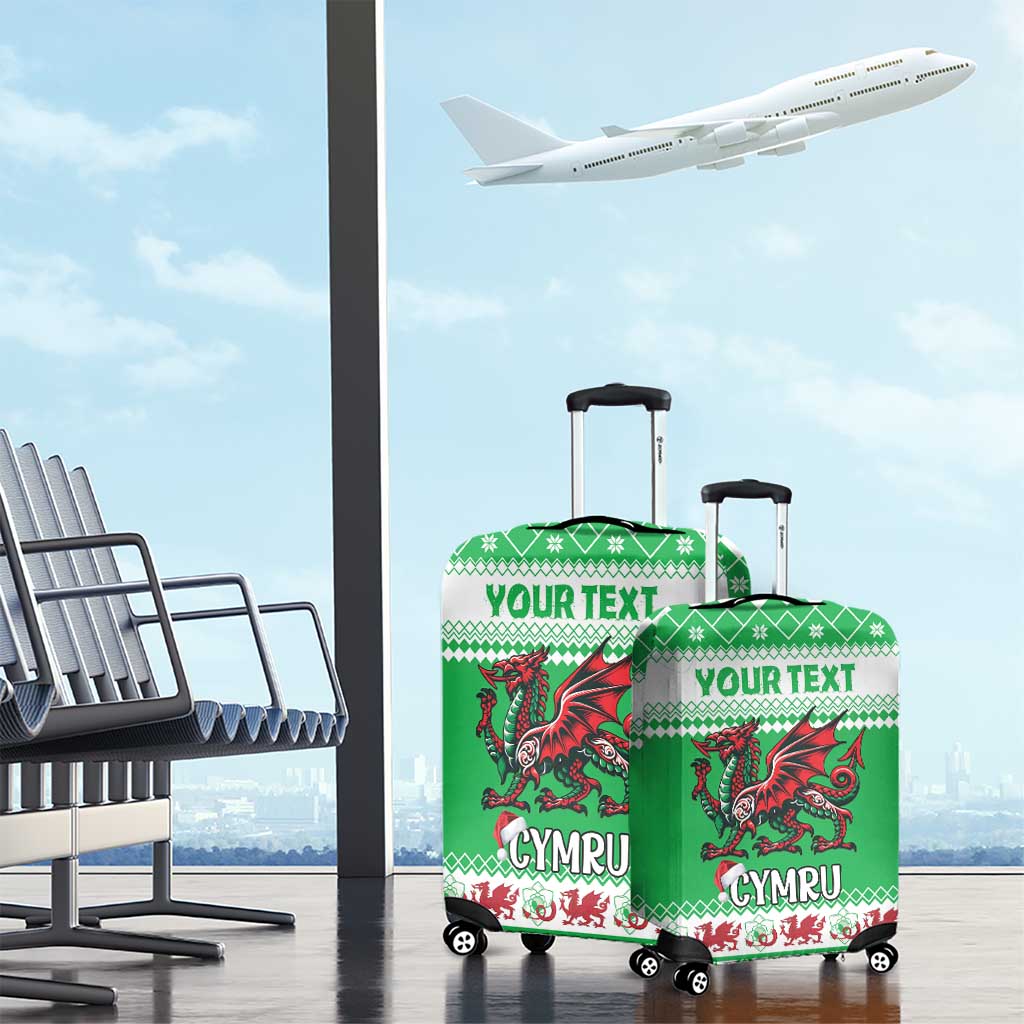 Personalized Wales Christmas Dragon Luggage Cover Nadolig Llawen Green Version LT18