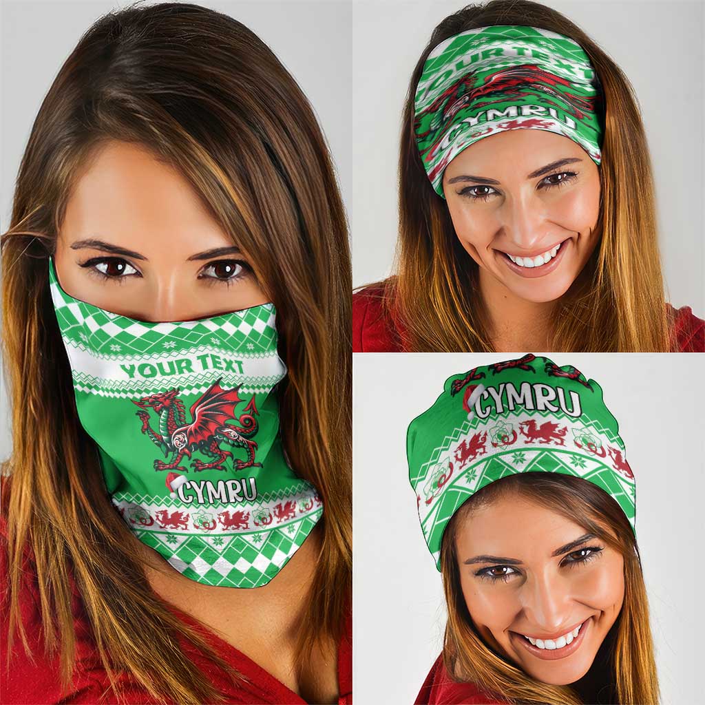Personalized Wales Christmas Dragon Neck Gaiter Nadolig Llawen Green Version LT18