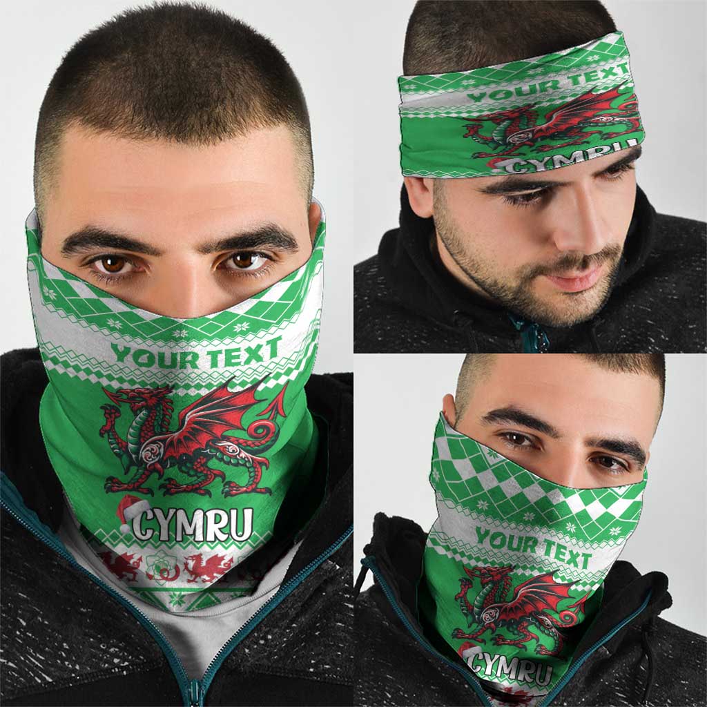 Personalized Wales Christmas Dragon Neck Gaiter Nadolig Llawen Green Version LT18