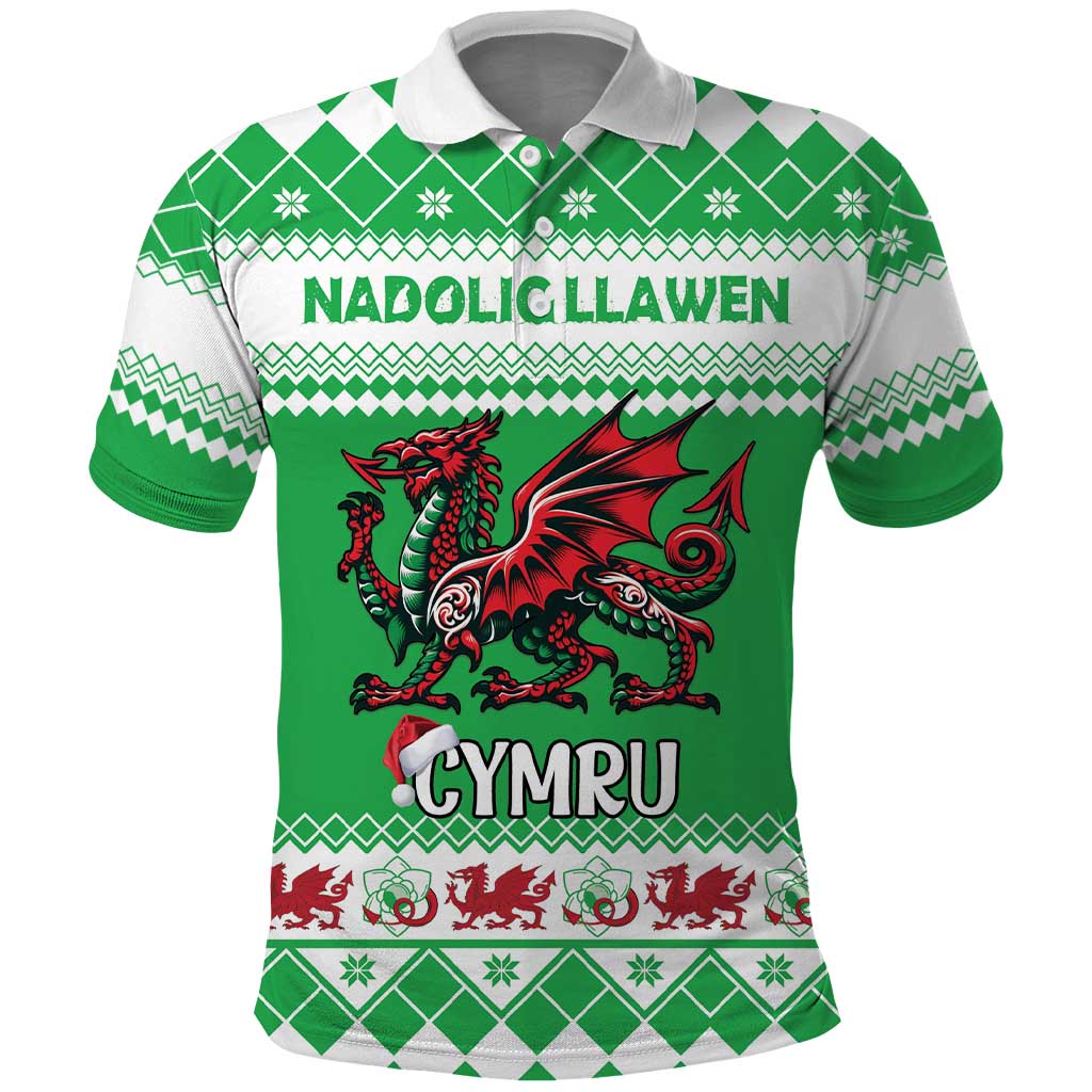 Personalized Wales Christmas Dragon Polo Shirt Nadolig Llawen Green Version LT18