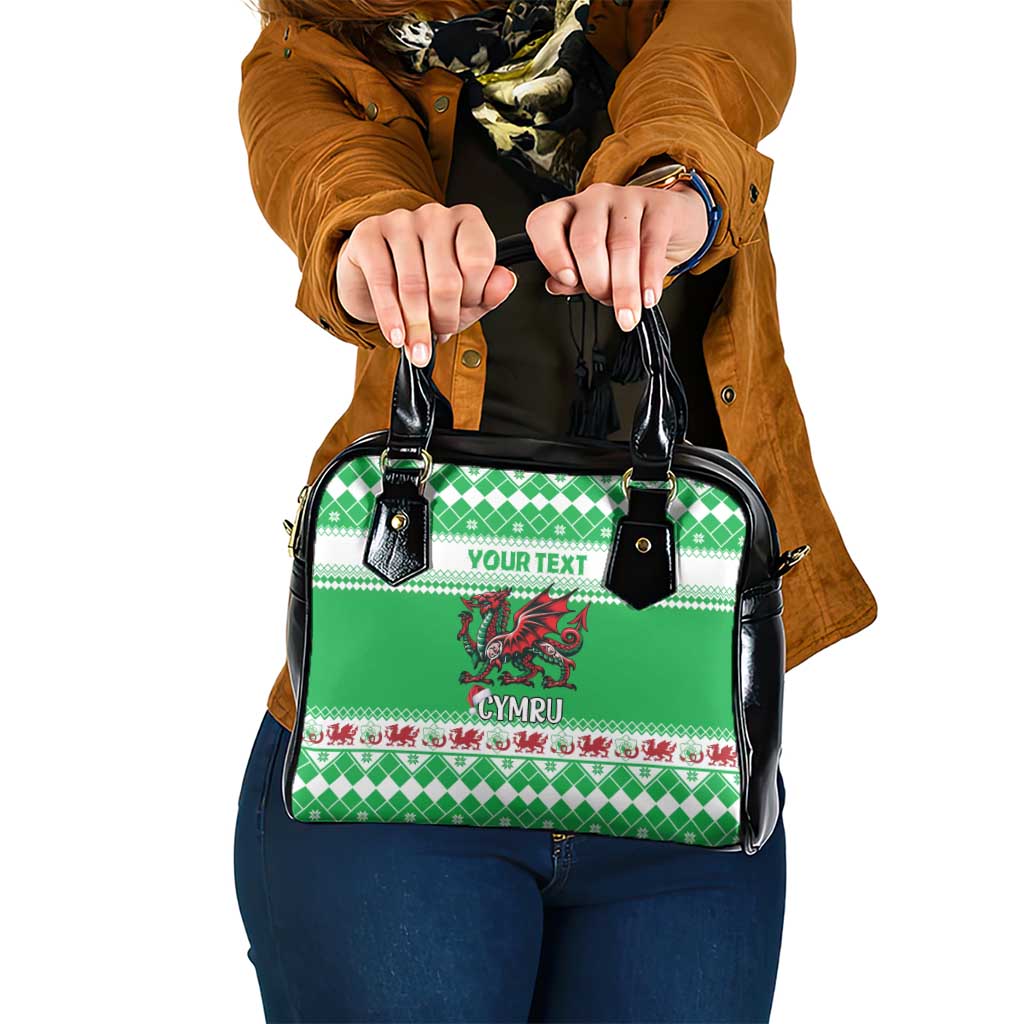 Personalized Wales Christmas Dragon Shoulder Handbag Nadolig Llawen Green Version LT18