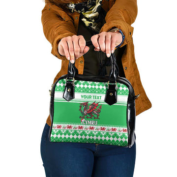 Personalized Wales Christmas Dragon Shoulder Handbag Nadolig Llawen Green Version LT18