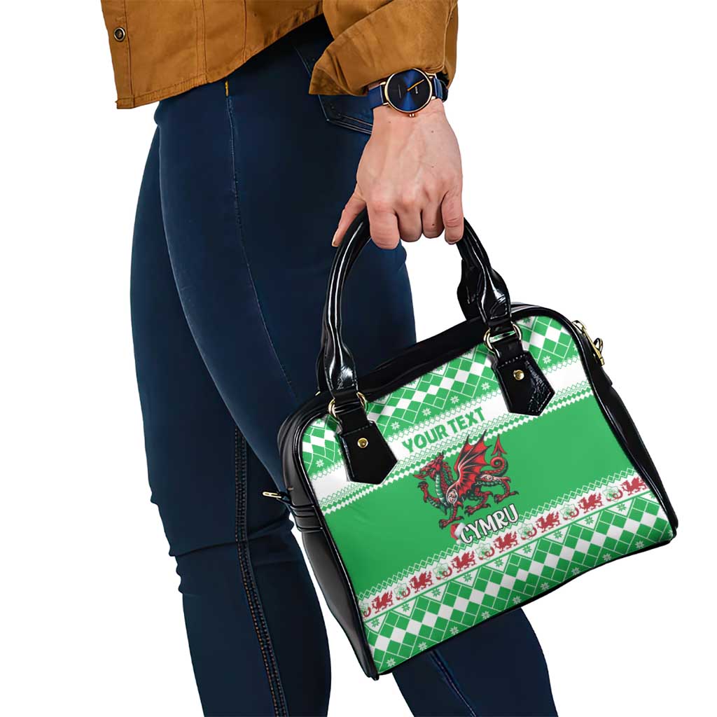 Personalized Wales Christmas Dragon Shoulder Handbag Nadolig Llawen Green Version LT18