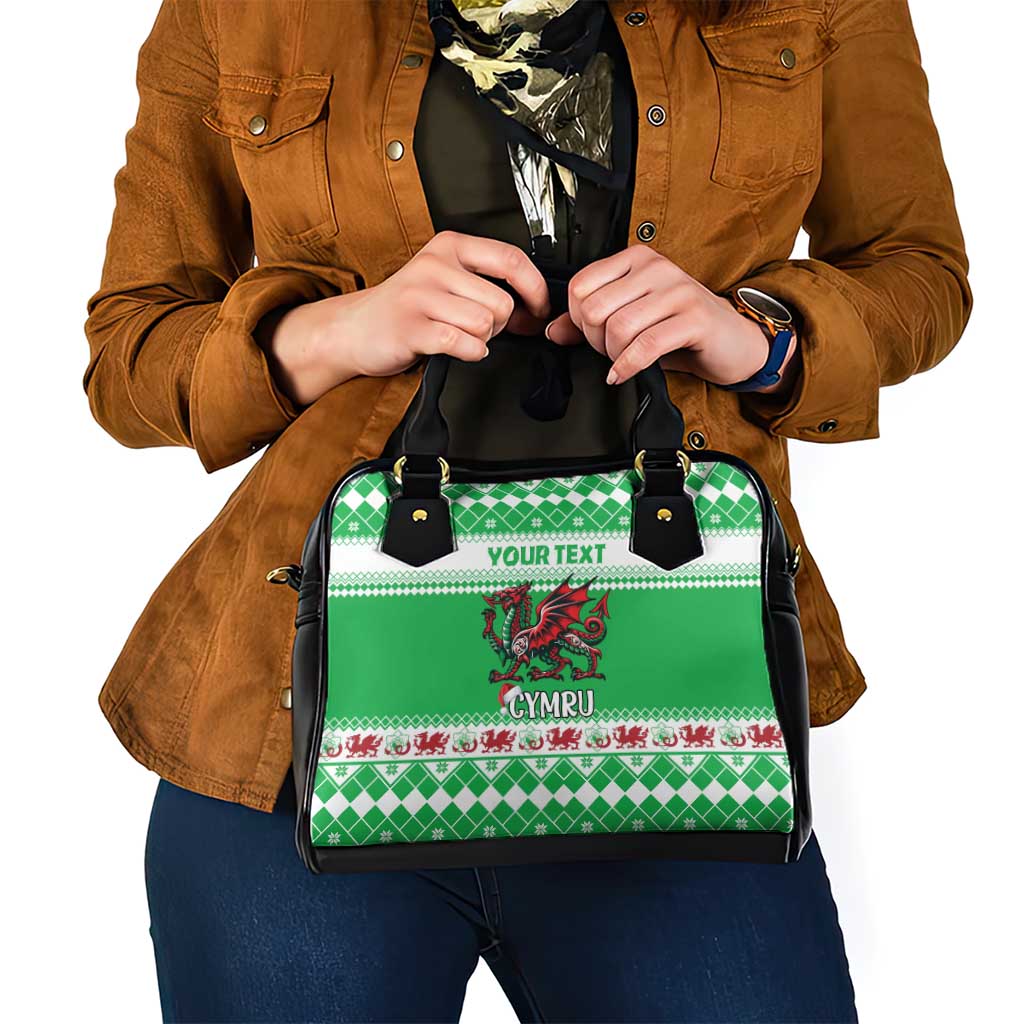 Personalized Wales Christmas Dragon Shoulder Handbag Nadolig Llawen Green Version LT18