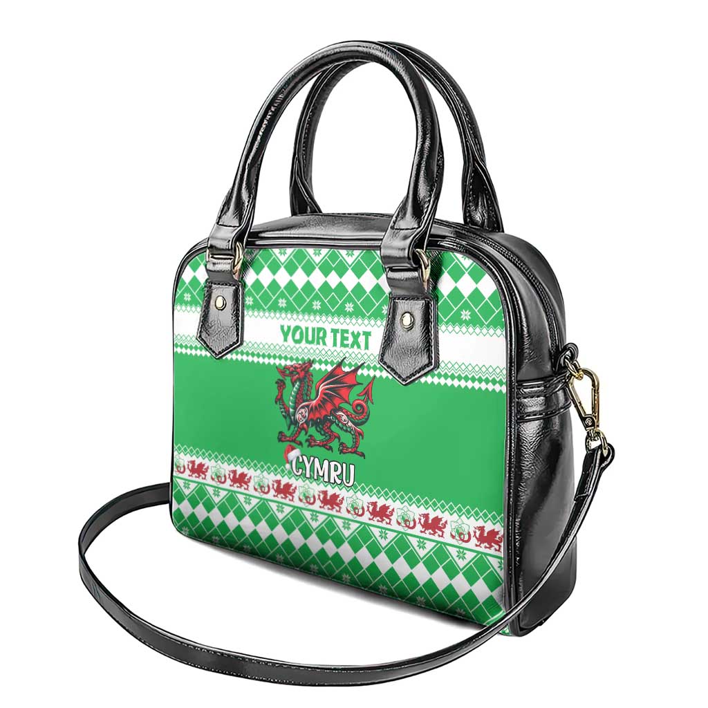 Personalized Wales Christmas Dragon Shoulder Handbag Nadolig Llawen Green Version LT18