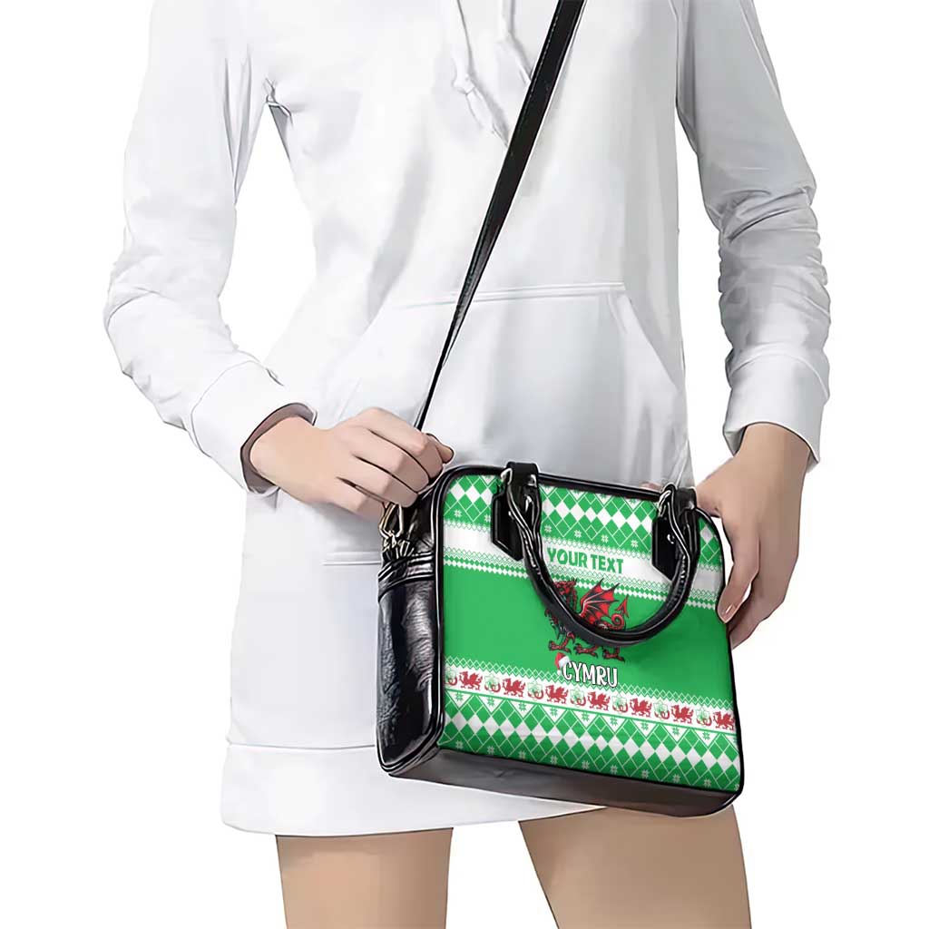 Personalized Wales Christmas Dragon Shoulder Handbag Nadolig Llawen Green Version LT18