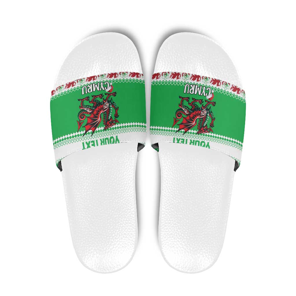 Personalized Wales Christmas Dragon Slide Sandals Nadolig Llawen Green Version LT18
