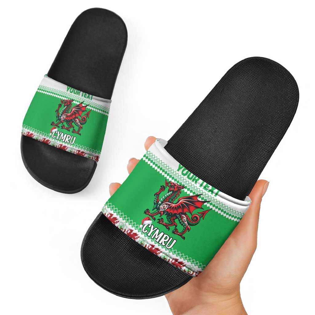 Personalized Wales Christmas Dragon Slide Sandals Nadolig Llawen Green Version LT18