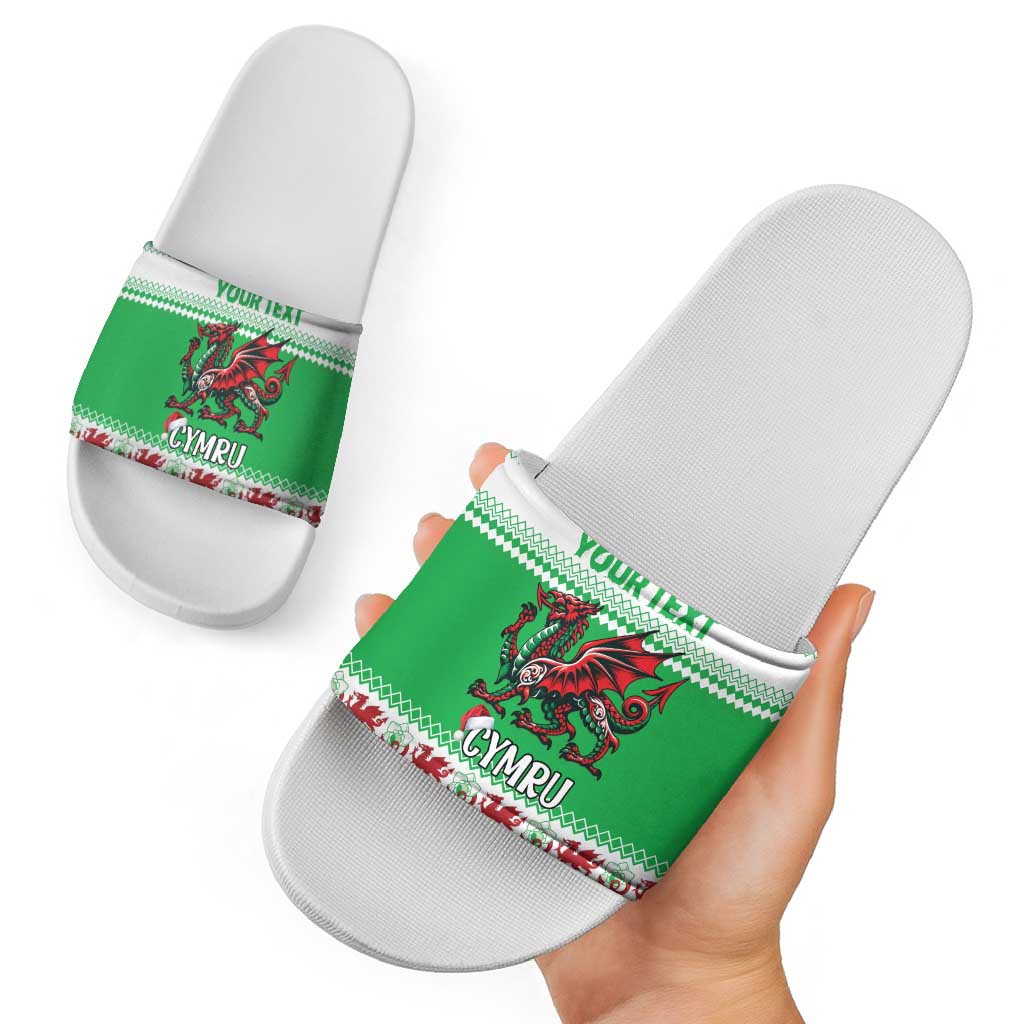 Personalized Wales Christmas Dragon Slide Sandals Nadolig Llawen Green Version LT18