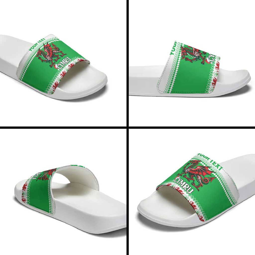 Personalized Wales Christmas Dragon Slide Sandals Nadolig Llawen Green Version LT18