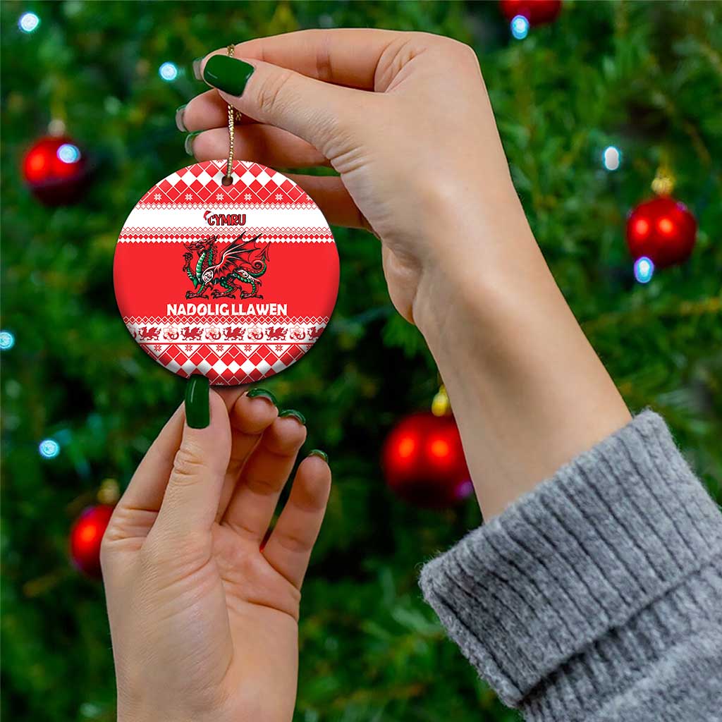 Personalized Wales Christmas Dragon Ceramic Ornament Nadolig Llawen Red Version LT18