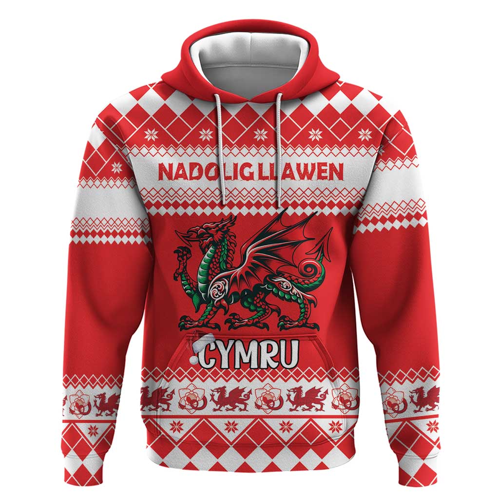 Personalized Wales Christmas Dragon Hoodie Nadolig Llawen Red Version LT18