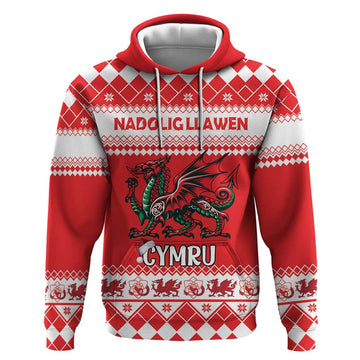 Personalized Wales Christmas Dragon Hoodie Nadolig Llawen Red Version LT18
