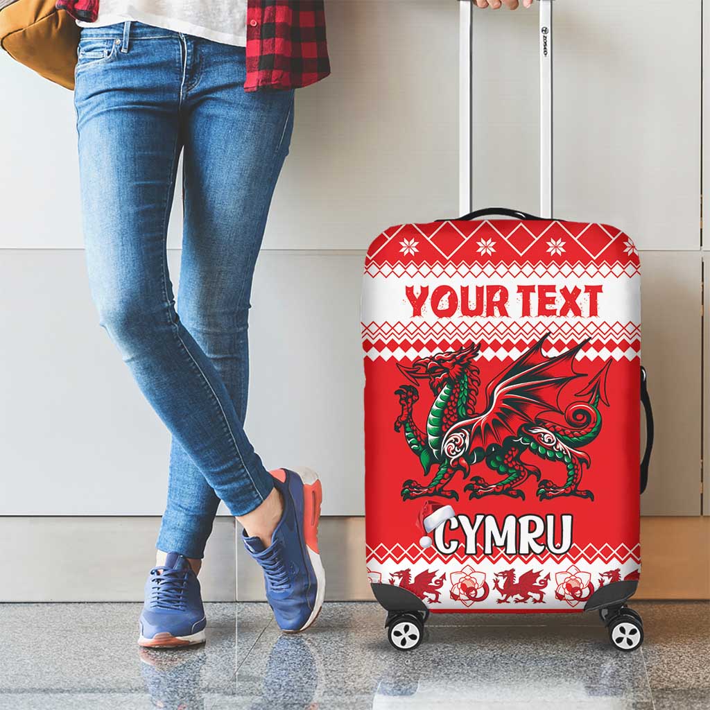 Personalized Wales Christmas Dragon Luggage Cover Nadolig Llawen Red Version LT18
