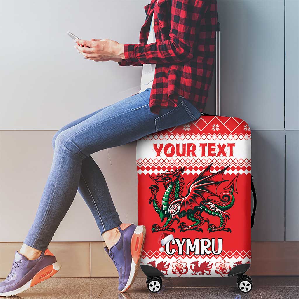 Personalized Wales Christmas Dragon Luggage Cover Nadolig Llawen Red Version LT18