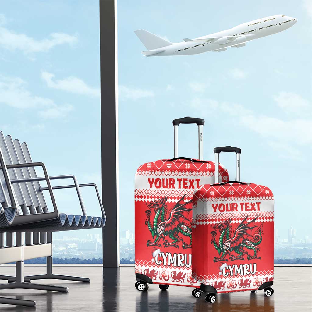 Personalized Wales Christmas Dragon Luggage Cover Nadolig Llawen Red Version LT18