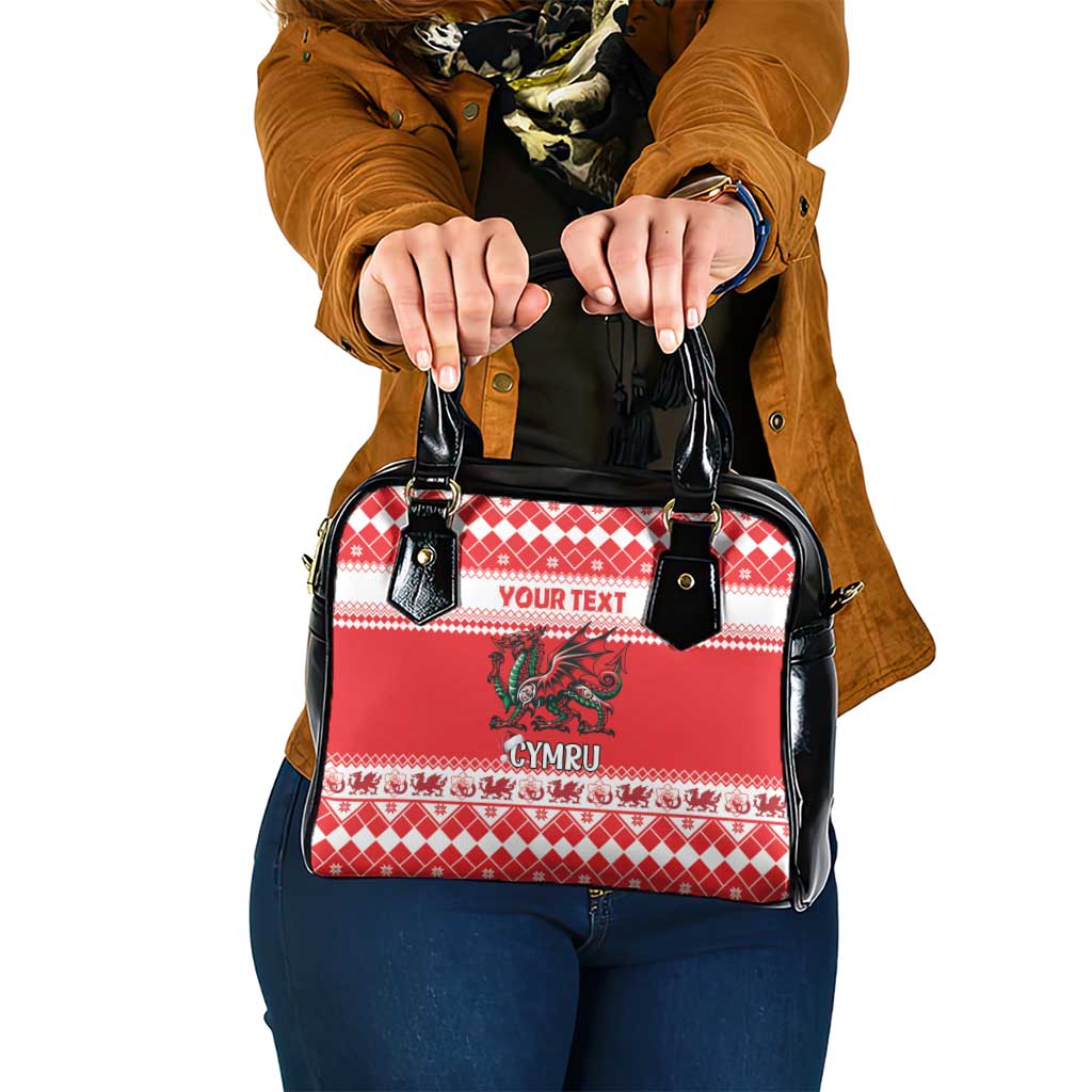 Personalized Wales Christmas Dragon Shoulder Handbag Nadolig Llawen Red Version LT18