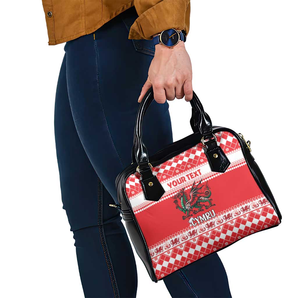 Personalized Wales Christmas Dragon Shoulder Handbag Nadolig Llawen Red Version LT18