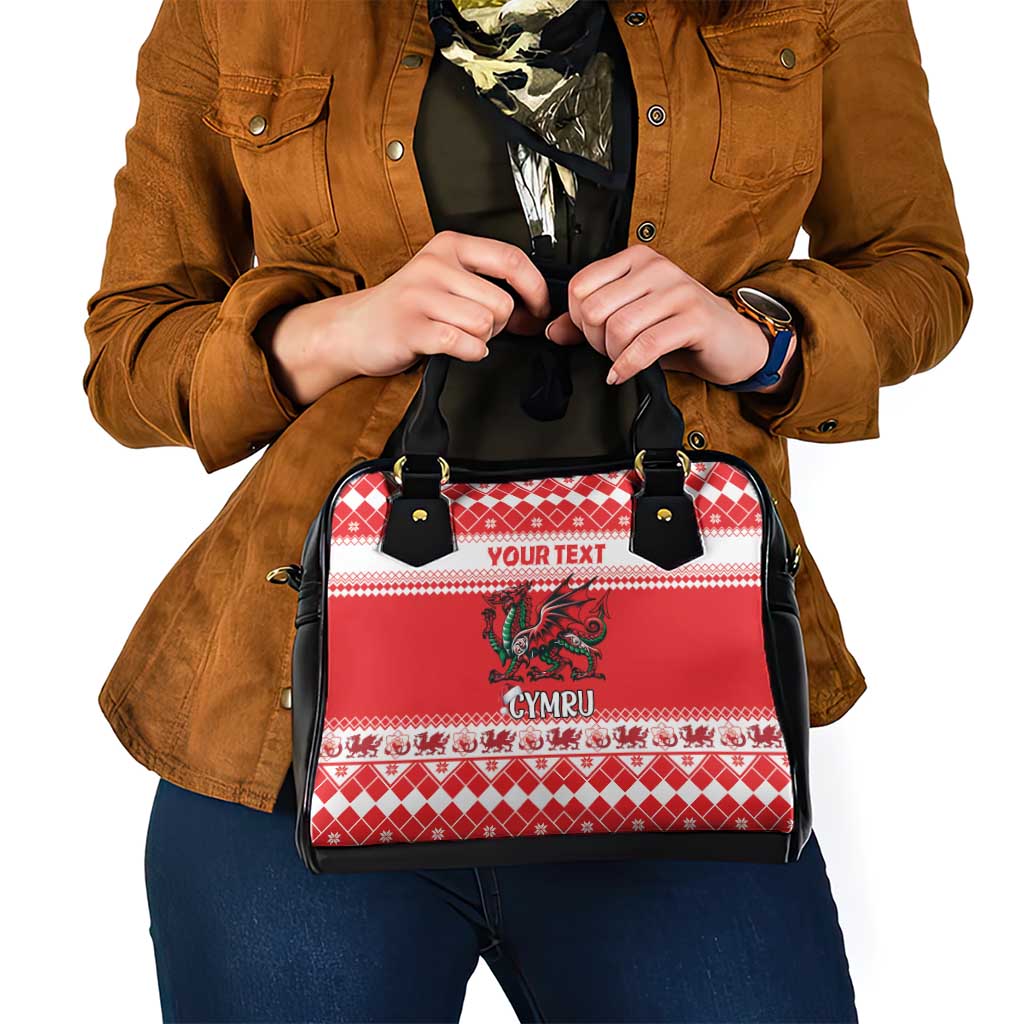 Personalized Wales Christmas Dragon Shoulder Handbag Nadolig Llawen Red Version LT18