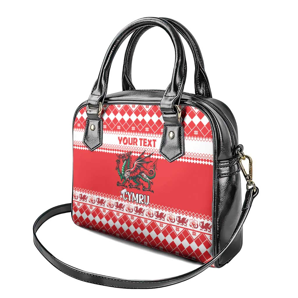 Personalized Wales Christmas Dragon Shoulder Handbag Nadolig Llawen Red Version LT18