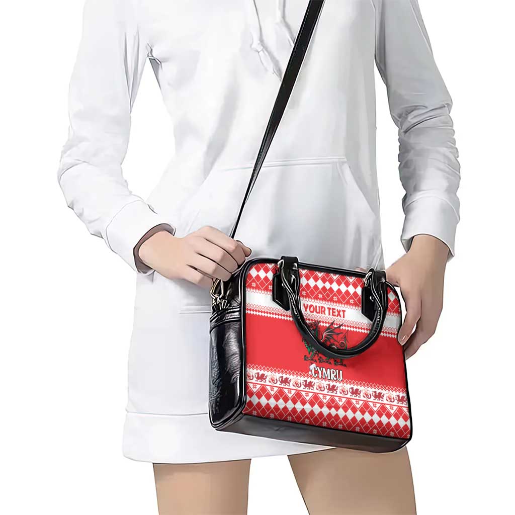 Personalized Wales Christmas Dragon Shoulder Handbag Nadolig Llawen Red Version LT18