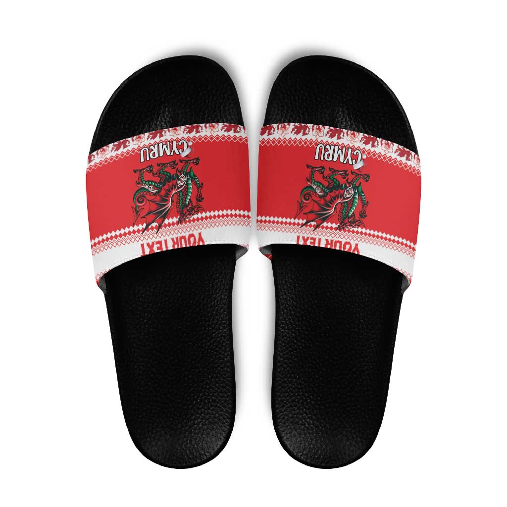 Personalized Wales Christmas Dragon Slide Sandals Nadolig Llawen Red Version LT18