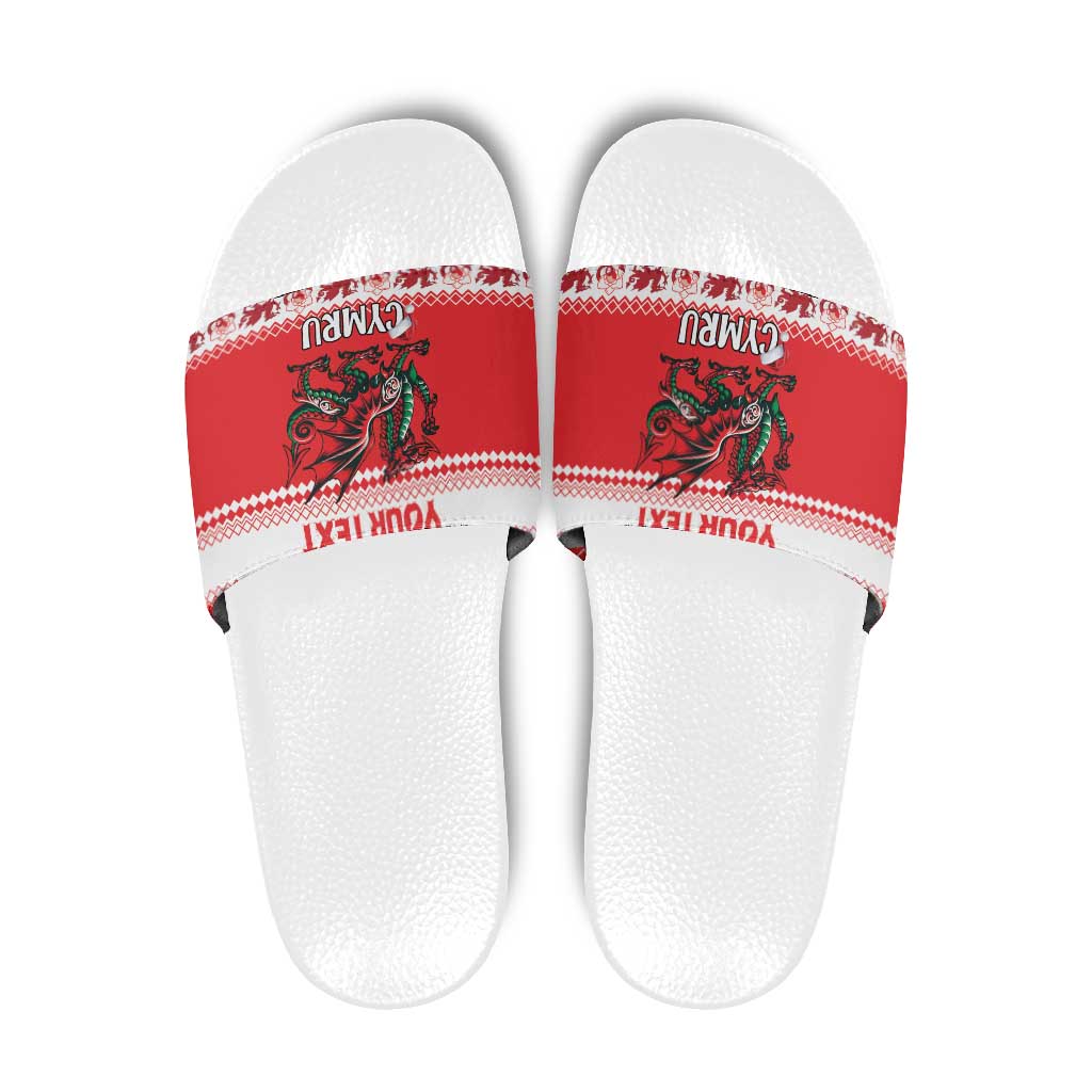 Personalized Wales Christmas Dragon Slide Sandals Nadolig Llawen Red Version LT18