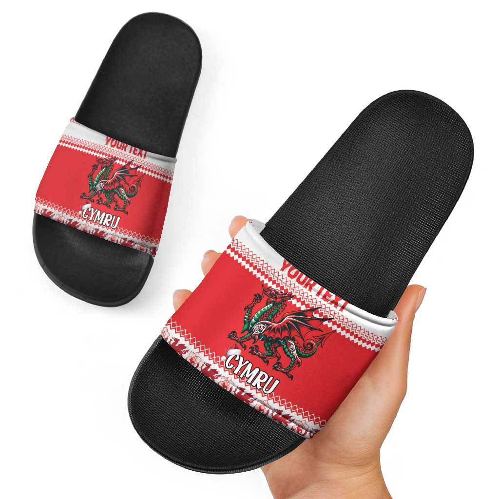 Personalized Wales Christmas Dragon Slide Sandals Nadolig Llawen Red Version LT18