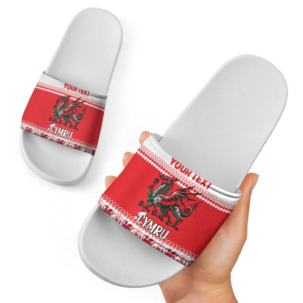 Personalized Wales Christmas Dragon Slide Sandals Nadolig Llawen Red Version LT18