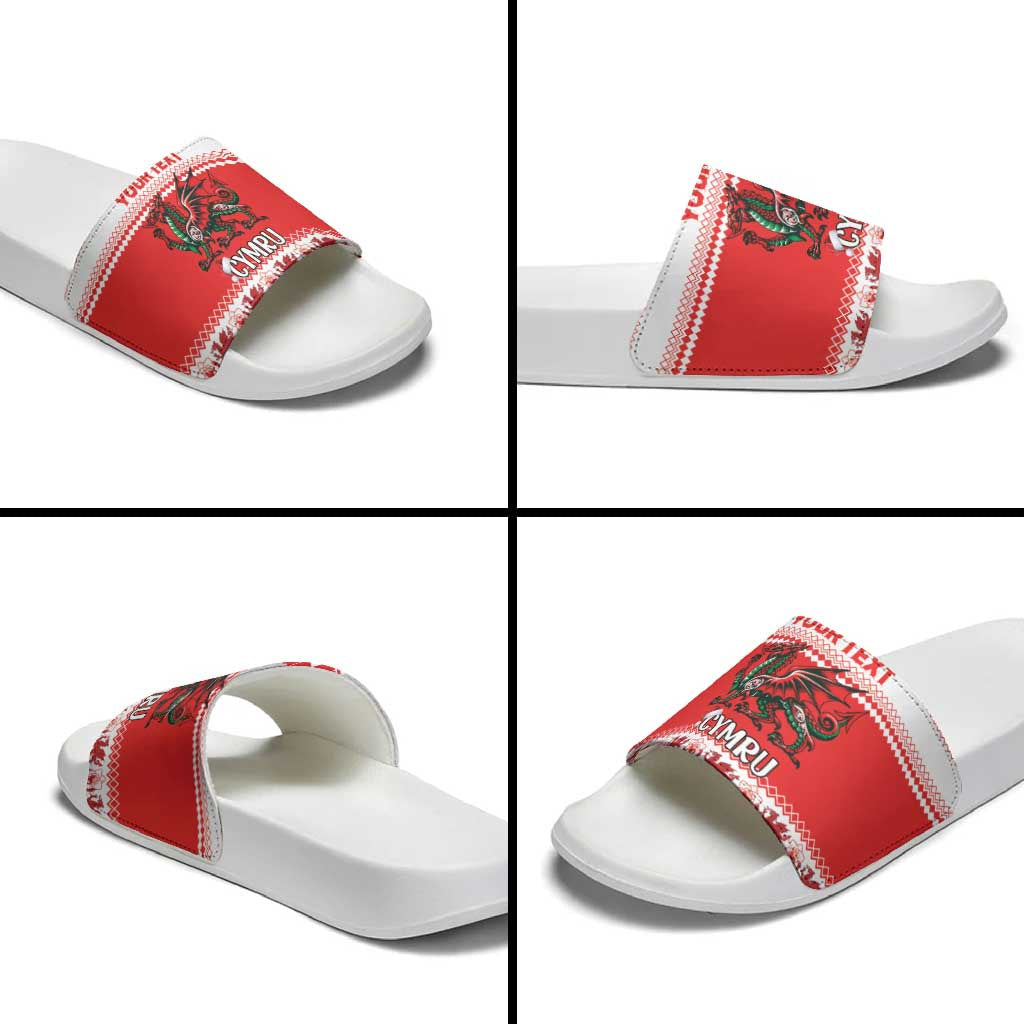 Personalized Wales Christmas Dragon Slide Sandals Nadolig Llawen Red Version LT18